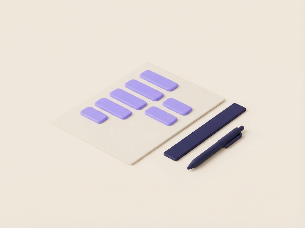 Illustration of a document page with raised field tiles, a ruler and a pen beside it