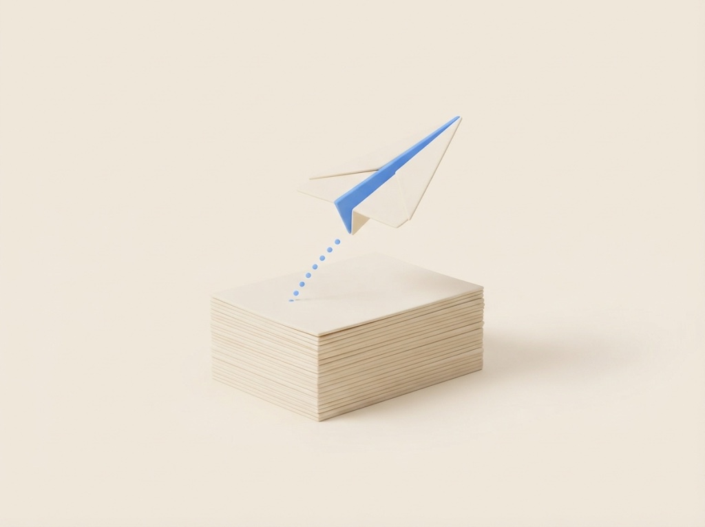 Illustration of a paper airplane lifting off from a stack of paper